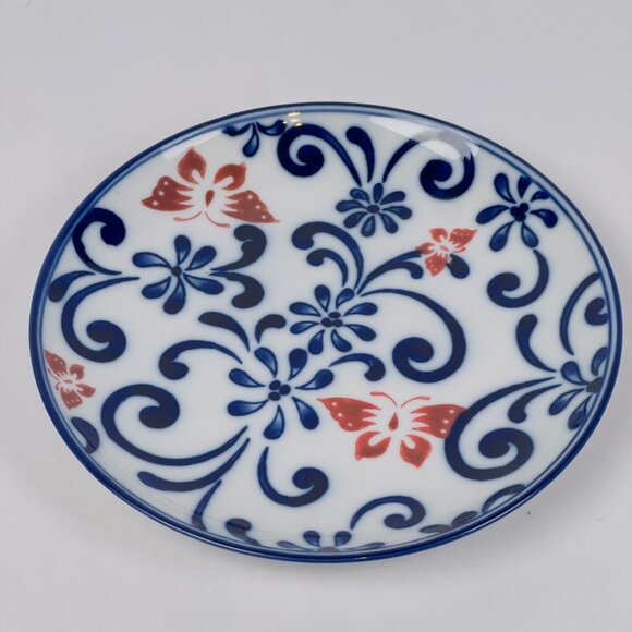 Pier 1 Set of 2 Replacement Butterfly Porcelain 6" Plates Blue Red Floral - Picture 4 of 6